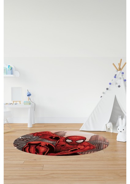 Dijital Kaymaz Yıkanabilir Çizgifilm Temalı Erkek Yuvarlak Çocuk Odası Halısı, Y-Çocuk-40-Kırmızı, indirimleri