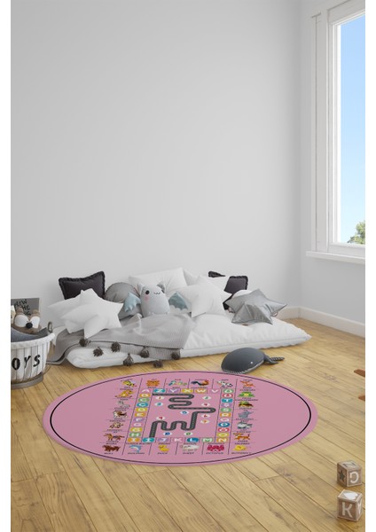 Ingilizce Harf Ve Hayvan Temalı Eğitici Yuvarlak Çocuk Odası Oyun Halısı, Y-Çocuk-44-Pembe, modelleri
