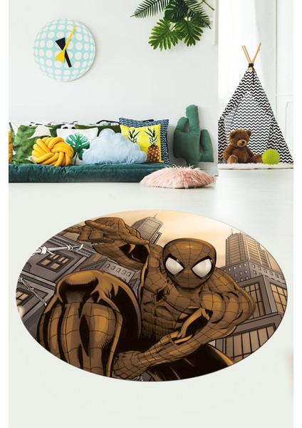 Dijital Kaymaz Yıkanabilir Çizgifilm Temalı Erkek Yuvarlak Çocuk Odası Halısı, Y-Çocuk-40-Kahve, fiyatları