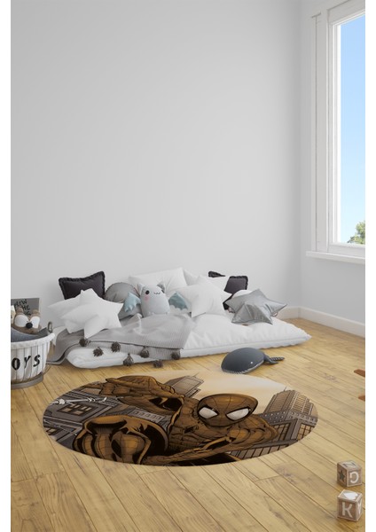 Dijital Kaymaz Yıkanabilir Çizgifilm Temalı Erkek Yuvarlak Çocuk Odası Halısı, Y-Çocuk-40-Kahve, fırsatları