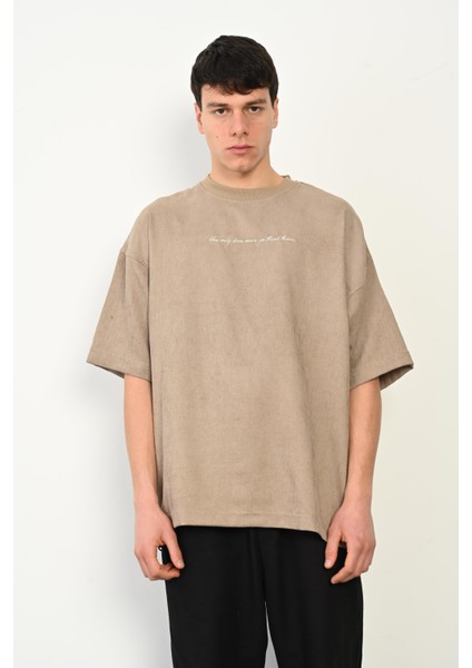 R-5767 Nakış Detaylı Fitilli Kadife T-Shirt fırsatları