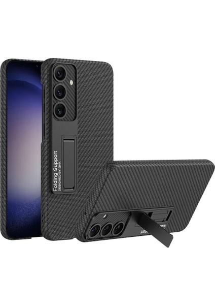 Galaxy Uyumlu S24 Plus Kılıf Kıpta Standlı Kapak - Siyah Karbon