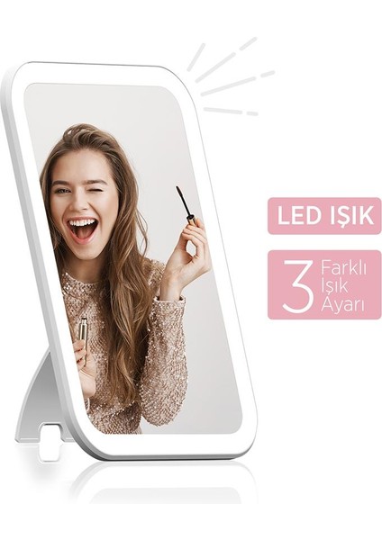 Şarjlı Ledli Makyaj Aynası Beyaz