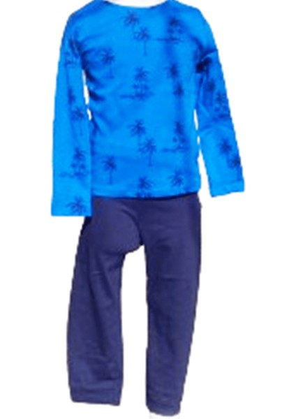 Erkek Çocuk Palmiye Desenli Pijama Takımı 7-8 Yaş Lacivert
