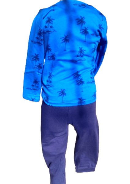 Erkek Çocuk Palmiye Desenli Pijama Takımı 7-8 Yaş Lacivert