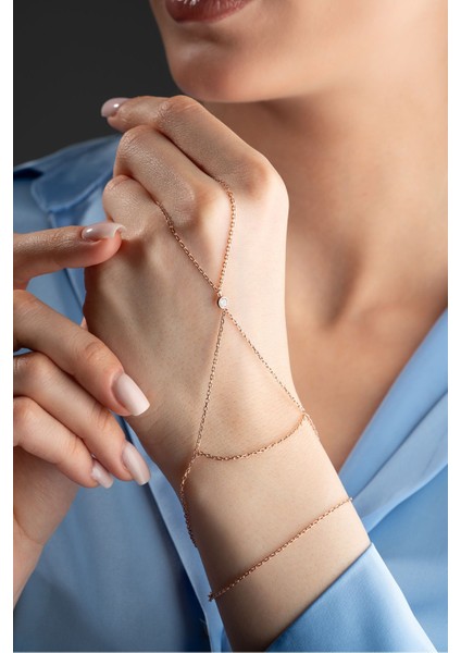 925 Ayar Gümüş Rose Kaplama Tektaş Model Şahmeran Bileklik