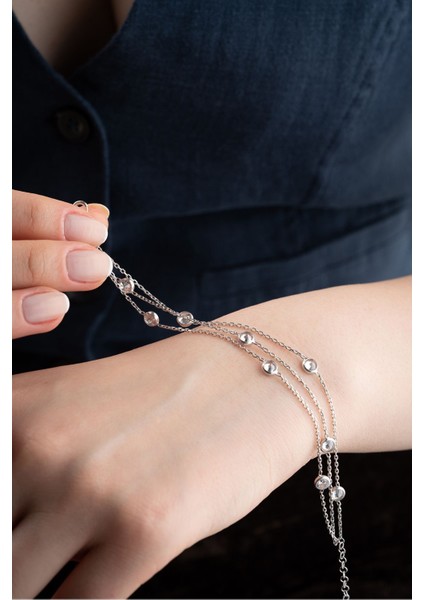 925 Ayar Gümüş Rodyum Kaplama 3 Sıra Zirkon Taşlı Bileklik