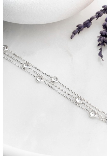 925 Ayar Gümüş Rodyum Kaplama 3 Sıra Zirkon Taşlı Bileklik modelleri