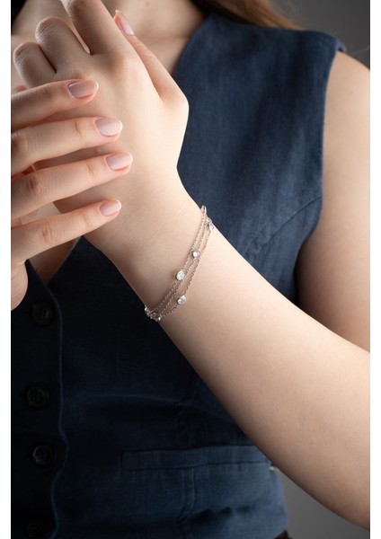 925 Ayar Gümüş Rodyum Kaplama 3 Sıra Zirkon Taşlı Bileklik fırsatları