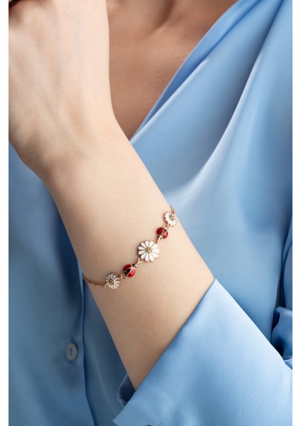 925 Ayar Gümüş Rose Kaplama Simli 3'lü Papatya Bileklik fırsatları