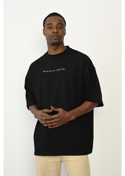R-5767 Nakış Detaylı Fitilli Kadife T-Shirt