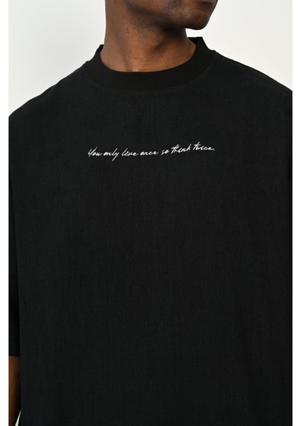 R-5767 Nakış Detaylı Fitilli Kadife T-Shirt