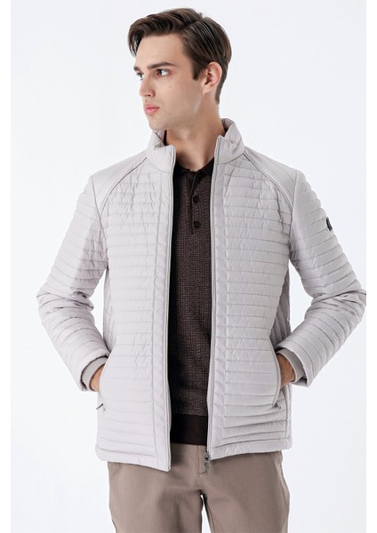 Taş Rengi Kapitone Dolumlu Dik Yaka Astarlı Slim Fit Dar Kesim Casual Mont 1007235164