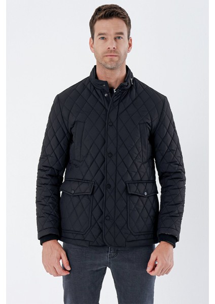 Siyah Kapitone Dik Yaka Astarlı Slim Fit Dar Kesim Casual Mont 1007235165 fırsatları