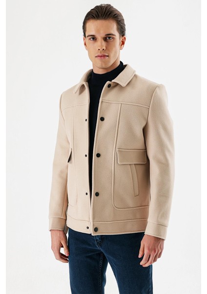 Açık Bej Kaşe Kolej Yaka Astarlı Slim Fit Dar Kesim Casual Mont 1007235172 modelleri