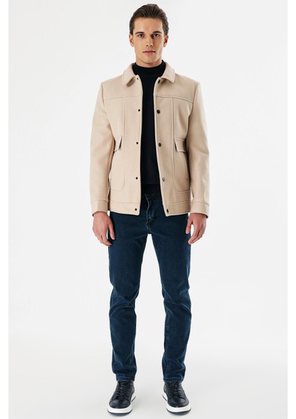 Açık Bej Kaşe Kolej Yaka Astarlı Slim Fit Dar Kesim Casual Mont 1007235172 fırsatları