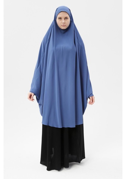 Kadın Tesettür Medine Ipeği Çarşaf Üstü Peçeli Sufle Hijab-Koyu Kot