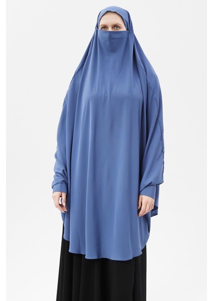Kadın Tesettür Medine Ipeği Çarşaf Üstü Peçeli Sufle Hijab-Koyu Kot