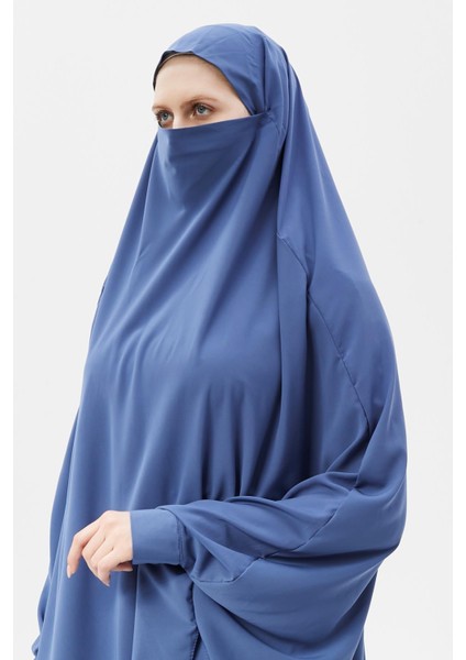 Kadın Tesettür Medine Ipeği Çarşaf Üstü Peçeli Sufle Hijab-Koyu Kot