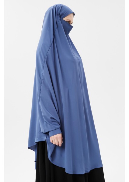 Kadın Tesettür Medine Ipeği Çarşaf Üstü Peçeli Sufle Hijab-Koyu Kot
