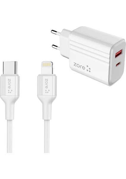 Zore Play Serisi Pl3 Type-C To Lightning 2in1 Pd Seyahat Şarj Aleti 20W