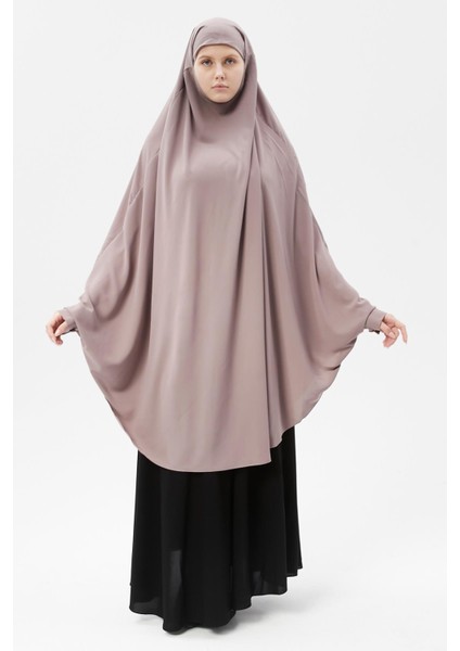 Kadın Tesettür Medine Ipeği Çarşaf Üstü Peçeli Sufle Hijab-Koyu Gül Kurusu