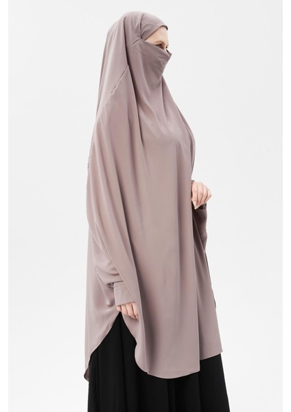 Kadın Tesettür Medine Ipeği Çarşaf Üstü Peçeli Sufle Hijab-Koyu Gül Kurusu