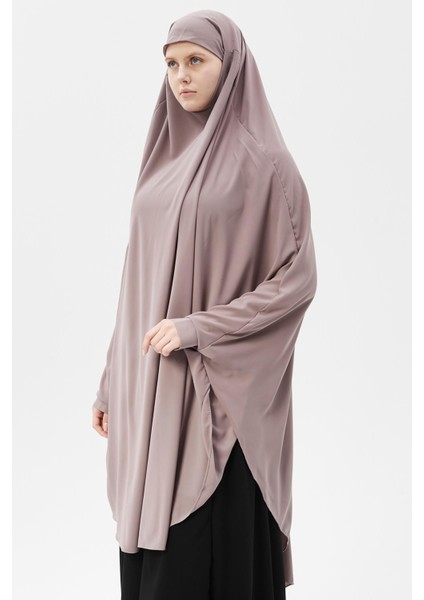Kadın Tesettür Medine Ipeği Çarşaf Üstü Peçeli Sufle Hijab-Koyu Gül Kurusu