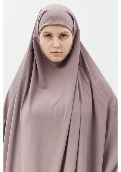 Kadın Tesettür Medine Ipeği Çarşaf Üstü Peçeli Sufle Hijab-Koyu Gül Kurusu
