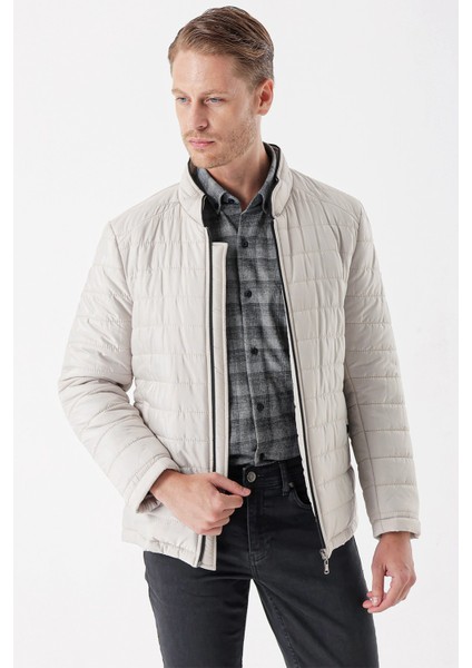 Taş Rengi Hakim Yaka Astarlı Slim Fit Dar Kesim Casual Mont 1007235156