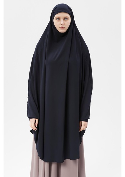 Kadın Tesettür Medine Ipeği Çarşaf Üstü Peçeli Sufle Hijab-Lacivert