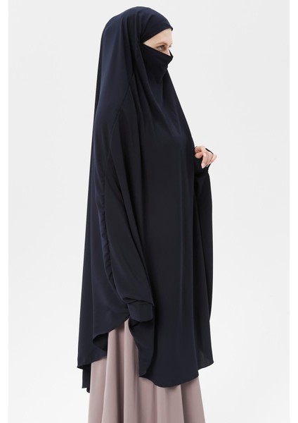 Kadın Tesettür Medine Ipeği Çarşaf Üstü Peçeli Sufle Hijab-Lacivert