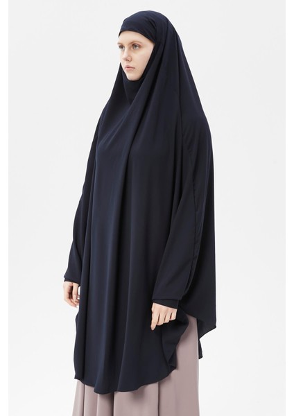 Kadın Tesettür Medine Ipeği Çarşaf Üstü Peçeli Sufle Hijab-Lacivert