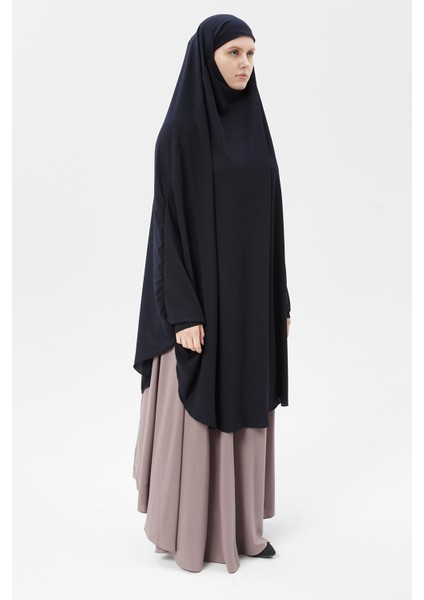 Kadın Tesettür Medine Ipeği Çarşaf Üstü Peçeli Sufle Hijab-Lacivert