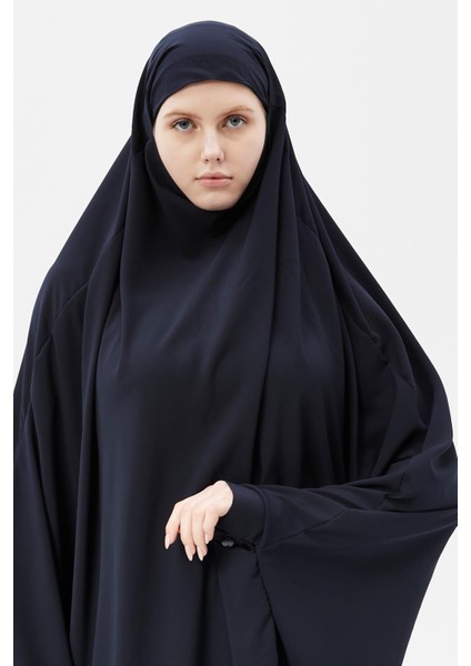 Kadın Tesettür Medine Ipeği Çarşaf Üstü Peçeli Sufle Hijab-Lacivert