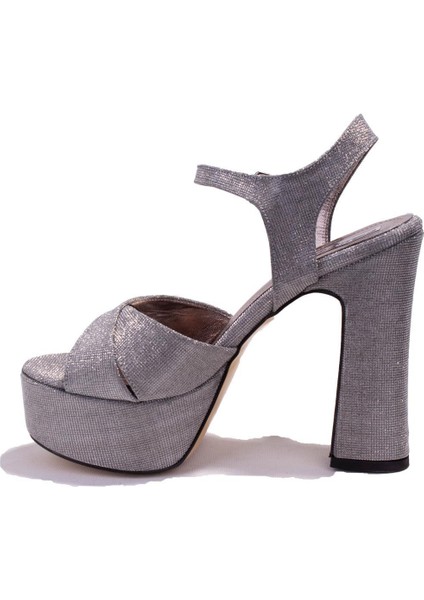 DZA07-337350 Platin Simli Tek Bant Platform Topuklu Kadın Ayakkabı modelleri