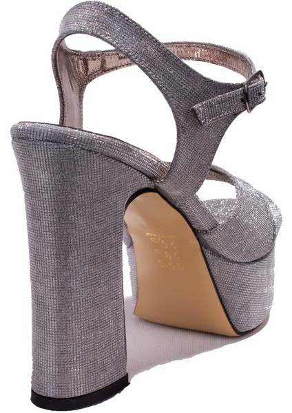 DZA07-337350 Platin Simli Tek Bant Platform Topuklu Kadın Ayakkabı fırsatları