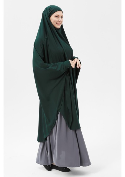 Kadın Tesettür Medine Ipeği Çarşaf Üstü Peçeli Sufle Hijab-Zümrüt Yeşili