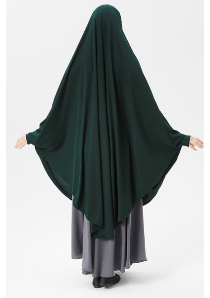 Kadın Tesettür Medine Ipeği Çarşaf Üstü Peçeli Sufle Hijab-Zümrüt Yeşili