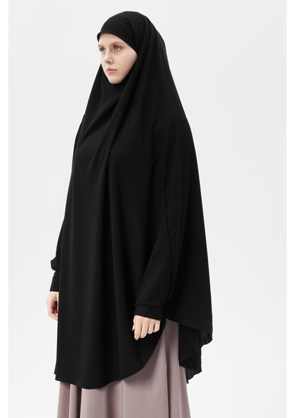 Kadın Tesettür Medine Ipeği Çarşaf Üstü Peçeli Sufle Hijab-Siyah