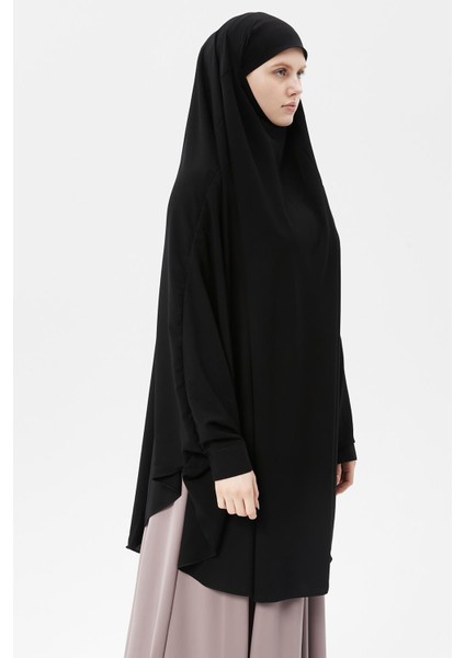 Kadın Tesettür Medine Ipeği Çarşaf Üstü Peçeli Sufle Hijab-Siyah
