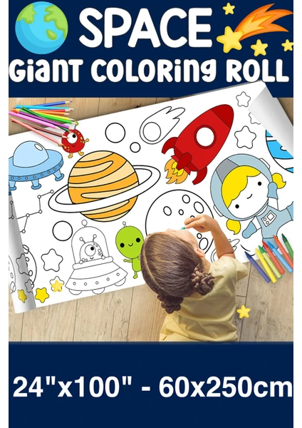 Uzay ve Gezegenler Dev Boy Boyama Kağıdı - Space Kids Coloring Roll - Giant Painting Paper