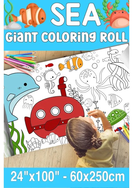 Deniz Dev Boy Boyama Kağıdı - Farm Kids Coloring Roll - Giant Painting Paper Roll For Kids