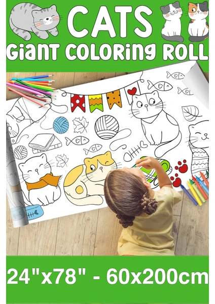 Kedi Dev Boy Boyama Kağıdı - Farm Kids Coloring Roll - Giant Painting Paper Roll For Kids