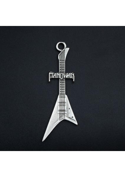 Manowar Elektro Gitar Kolye Ucu - Antik Gümüş Kaplama - Kod:314