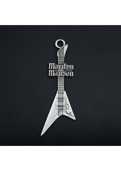 Marilyn Manson Elektro Gitar Zincir Kolye - Gümüş Kaplama - Erkek Kadın Kolye - KOD:1083