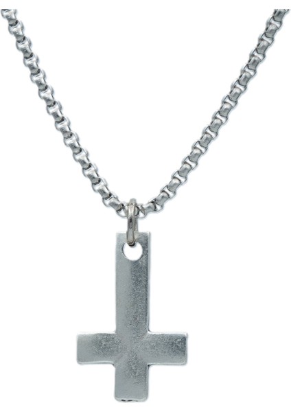 Minimal Ters Haç Örme Zincir Kolye - Gümüş Kaplama - Erkek Kadın Kolye - NO:1336