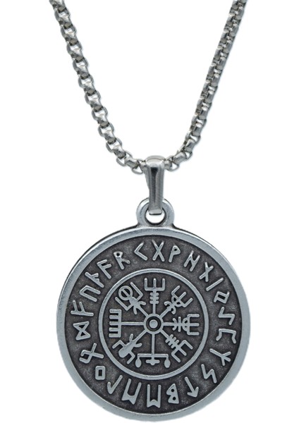 Viking Pusulası Vegvisir Örme Zincir Kolye - Gümüş Kaplama - Erkek Kadın Kolye - NO:1573