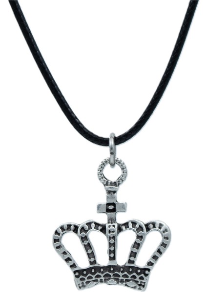Taç Deri Ip Kolye - Gümüş Kaplama - Kadın Erkek Kolye - NO:1602