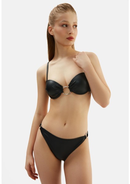 Ortası Halkalı Kaplı Straplez Bikini Takım Siyah 2040ESBK